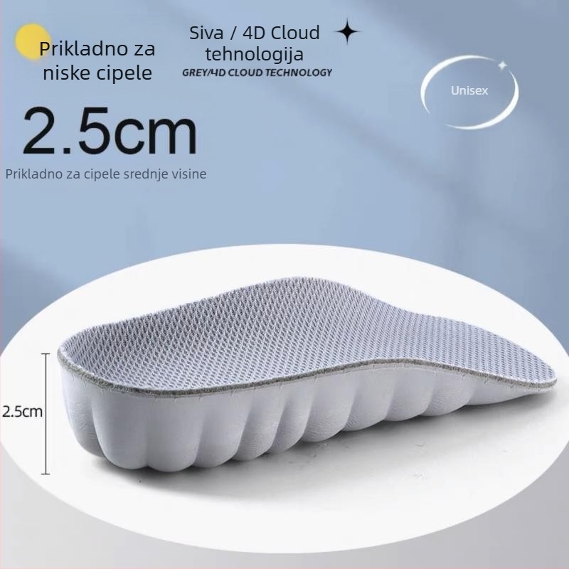 EVA potplat za povećanje visine, polu-uložak, prozračan, nevidljiv, može se izrezati, ublažava udarce u peti
