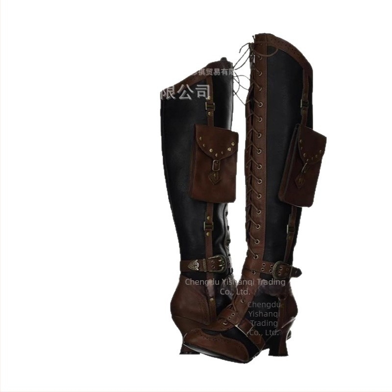 Srednjovjekovne retro čizme za cosplay: retro stil, oštar nos, visoke potpetice 6–8 cm, PU gornji dio, gumena podplat, bočni zatvarač