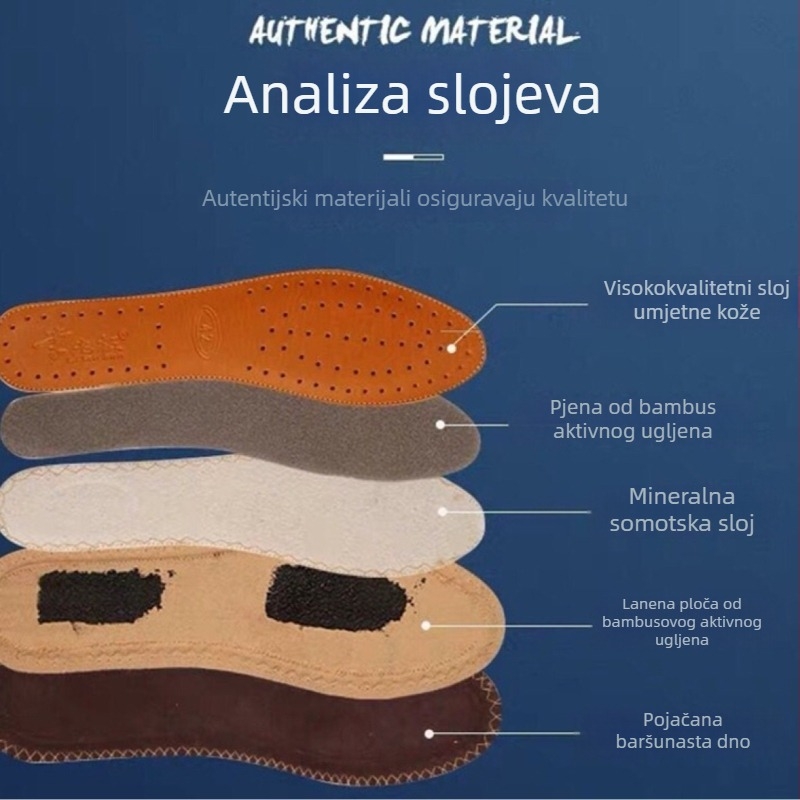Uložak od kože krave za kožne cipele — upijanje znoja, prozračan, ublažava udarce, dezodorira s bambusovim aktivnim ugljenom