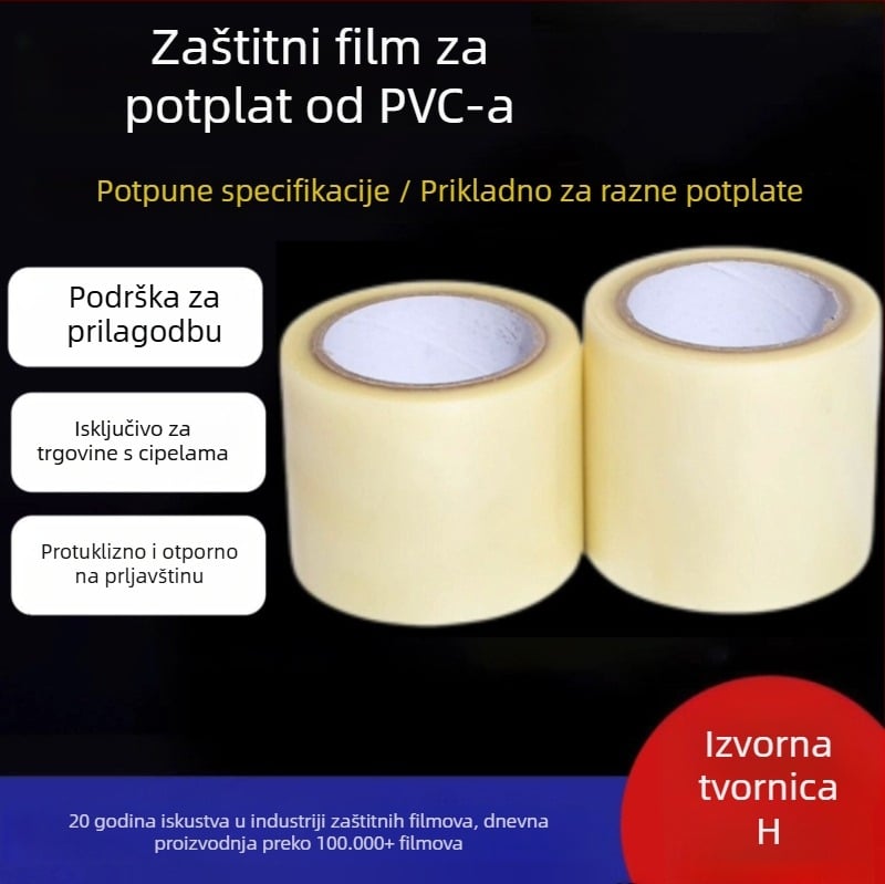 PVC zaštitni film za potplat cipala, debljina 0,1 mm, viskoznost visoka, duljina 30 m, širina 50–180 mm, zaštita od prljavštine i klizanja