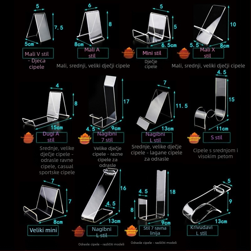 Shenmei akrilni stalak za izlaganje cipela s V-oblikom okvira za odrasle i dječje cipele