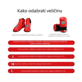 ITF Taekwondo rukavice i zaštitne navlake za stopala za natjecateljsku pripremu – zaštitni dijelovi: dlan, zglob, lakat, gležanj; materijal: poliestersko vlakno