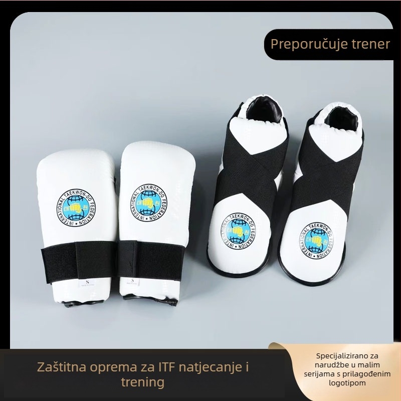 ITF Taekwondo rukavice i zaštitne navlake za stopala za natjecateljsku pripremu – zaštitni dijelovi: dlan, zglob, lakat, gležanj; materijal: poliestersko vlakno
