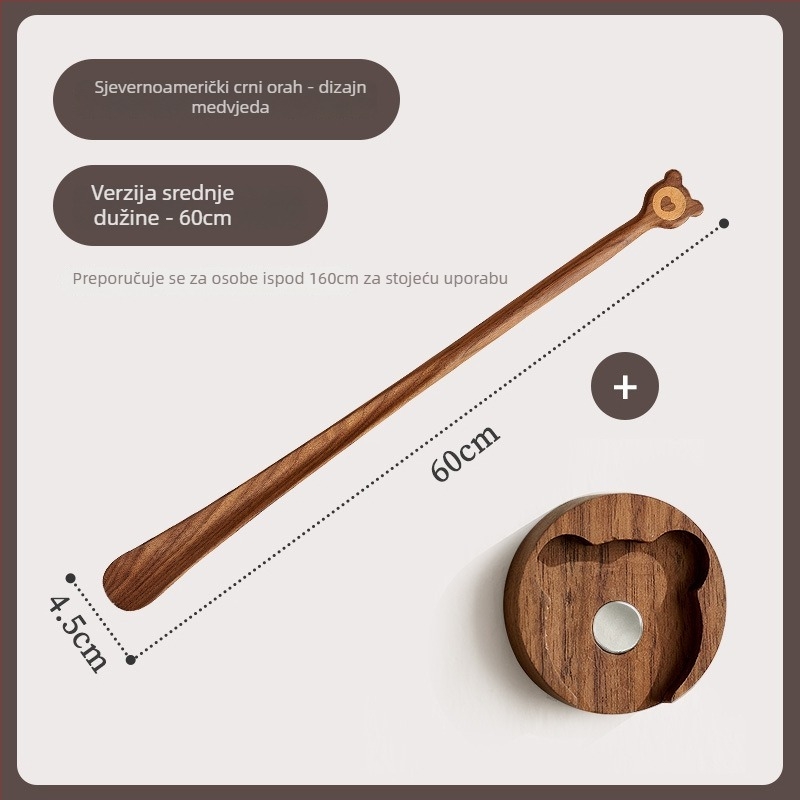 Solid Wood Cat-Claw Shoehorn with Long Handle - Magnetic Shoe Puller for Pregnant Women and Children