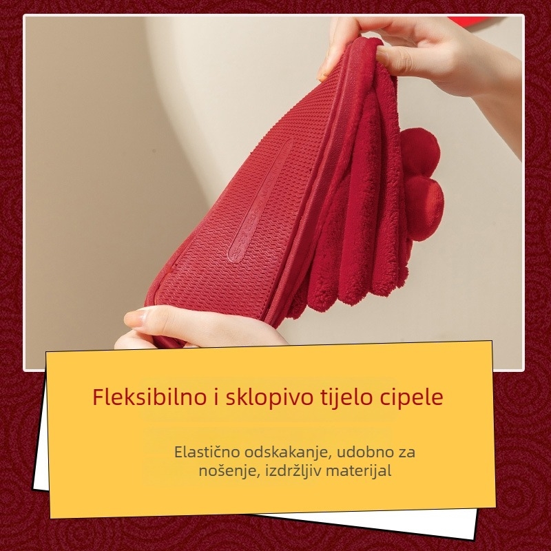 Nove crvene svadbene papuče za unutarnju upotrebu u jesen-zimu, pamuk podstava, svadbene papuče za mladenku