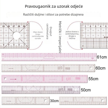 Višenamjenska ravnala za izradu uzoraka i krojenje odjevnih predmeta, savitljiva s ugrađenom skalom