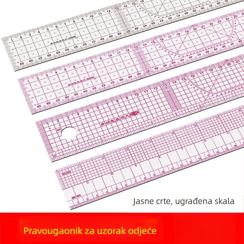 Višenamjenska ravnala za izradu uzoraka i krojenje odjevnih predmeta, savitljiva s ugrađenom skalom