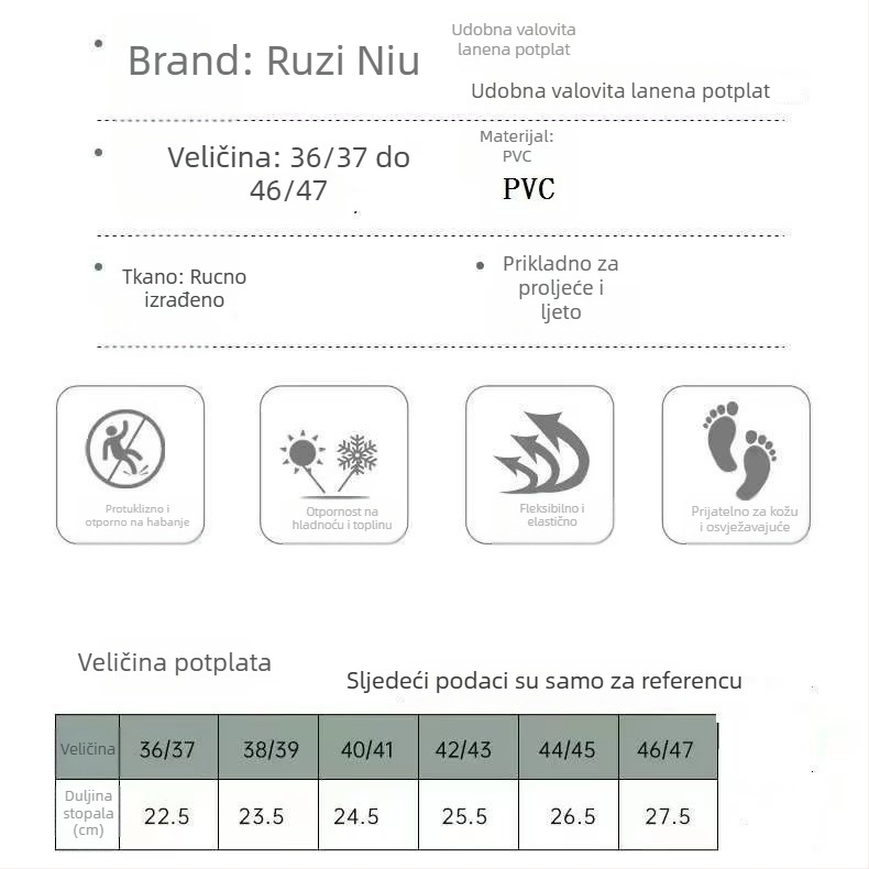 PVC potplata za cipele (Model 38; pogodna za sandale, svakodnevne cipele, papuče; stil: ravna potplata)