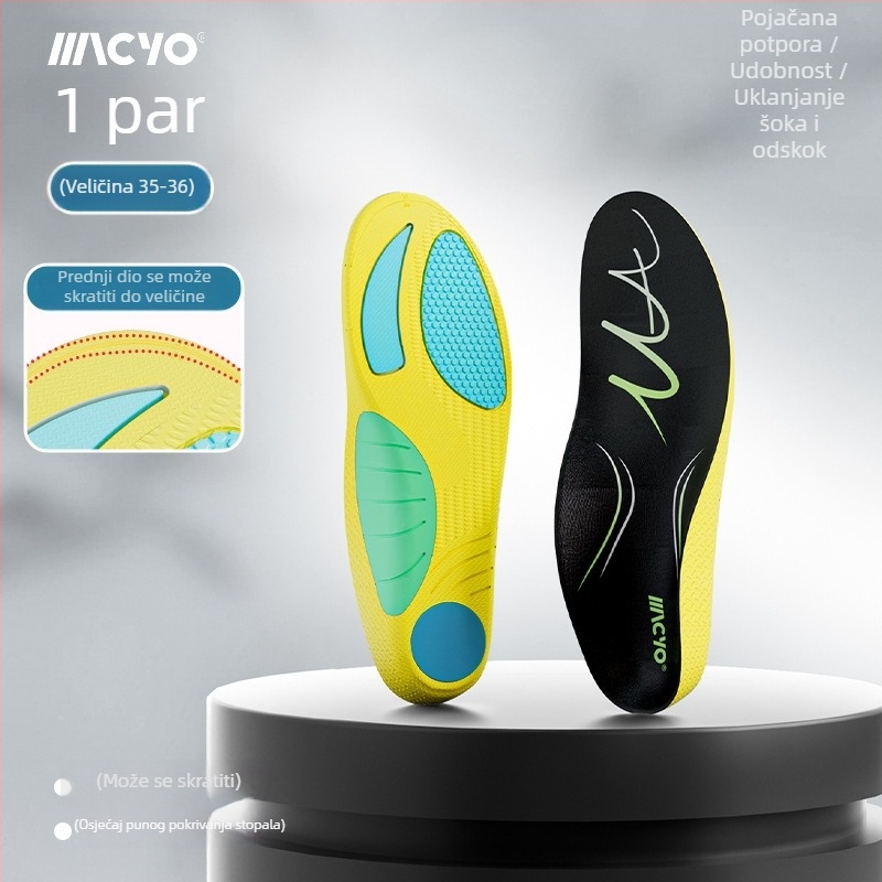MACYO ortopedske uloške, model 3606, materijal PU/Poron/TPU, potpora luka, U-oblik čašica pete, cijele uloške, unisex odrasli