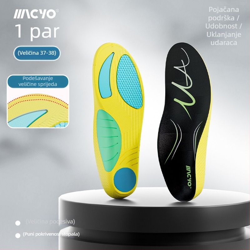 MACYO ortopedske uloške, model 3606, materijal PU/Poron/TPU, potpora luka, U-oblik čašica pete, cijele uloške, unisex odrasli