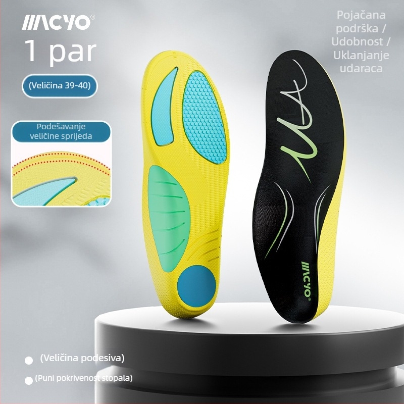 MACYO ortopedske uloške, model 3606, materijal PU/Poron/TPU, potpora luka, U-oblik čašica pete, cijele uloške, unisex odrasli