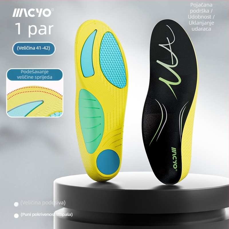 MACYO ortopedske uloške, model 3606, materijal PU/Poron/TPU, potpora luka, U-oblik čašica pete, cijele uloške, unisex odrasli
