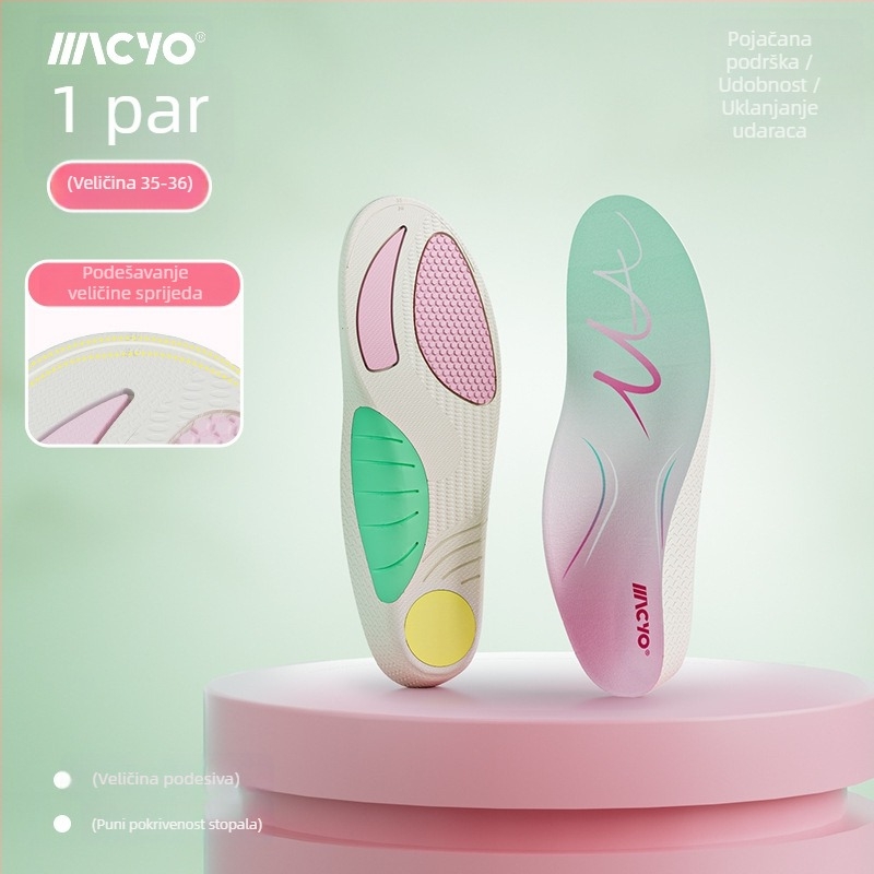 MACYO ortopedske uloške, model 3606, materijal PU/Poron/TPU, potpora luka, U-oblik čašica pete, cijele uloške, unisex odrasli