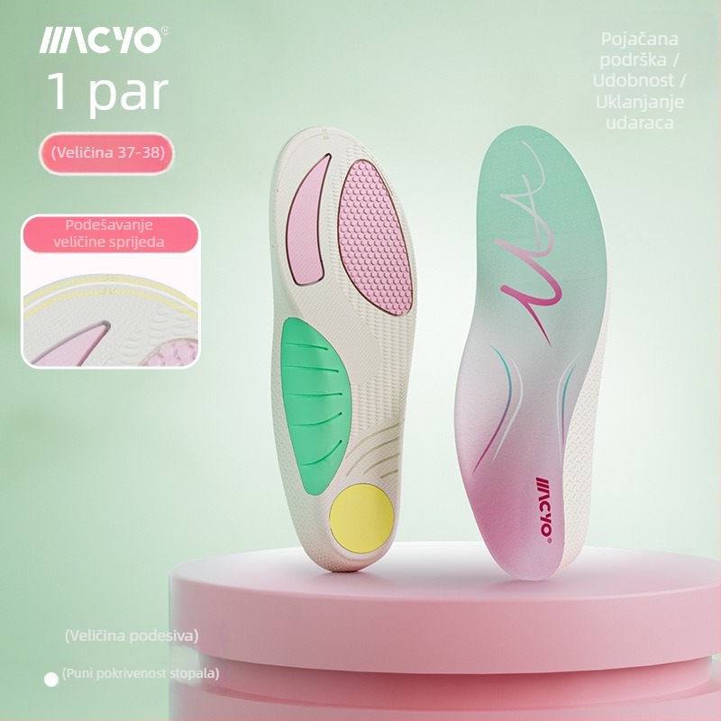 MACYO ortopedske uloške, model 3606, materijal PU/Poron/TPU, potpora luka, U-oblik čašica pete, cijele uloške, unisex odrasli