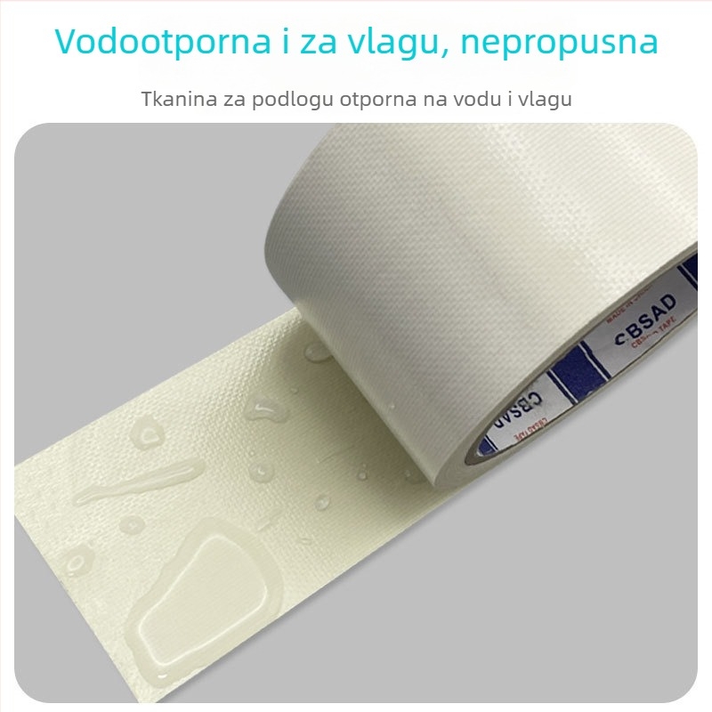 Tekstilna jednodjelna traka za popravak s tkaninskom osnovom, vodootporna i otporna na vlagu, za brtvljenje i popravke zidova; duljina 12 m; širine 20-100 mm; osnova: polietilen + gazno vlakno; debljina 0,026 mm; jaka adhezija