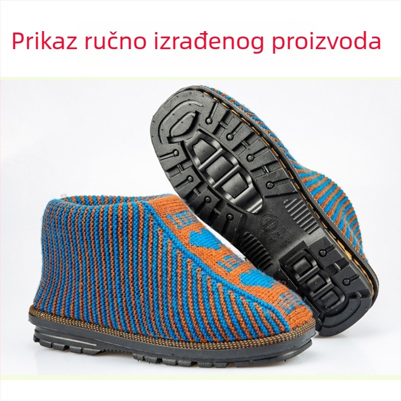 Zimske unisex ručno tkane pamučne papuče s PVC potplatom, protuklizne i otporne na habanje