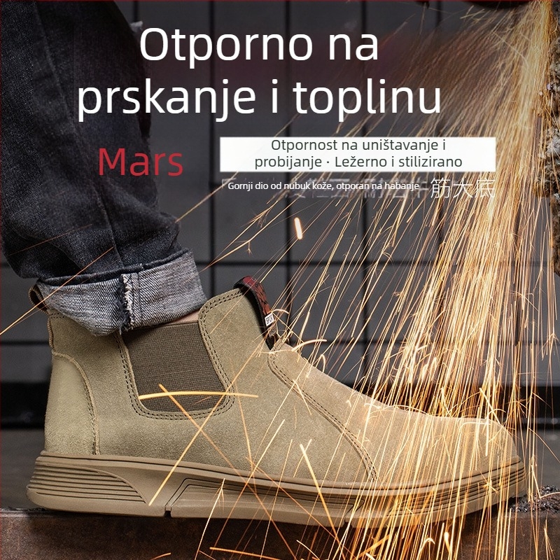 Sigurne radne cipele za zavarivanje s čeličnim prstom, otporne na udarce i proboje, velur teleća koža, poludugog kroja