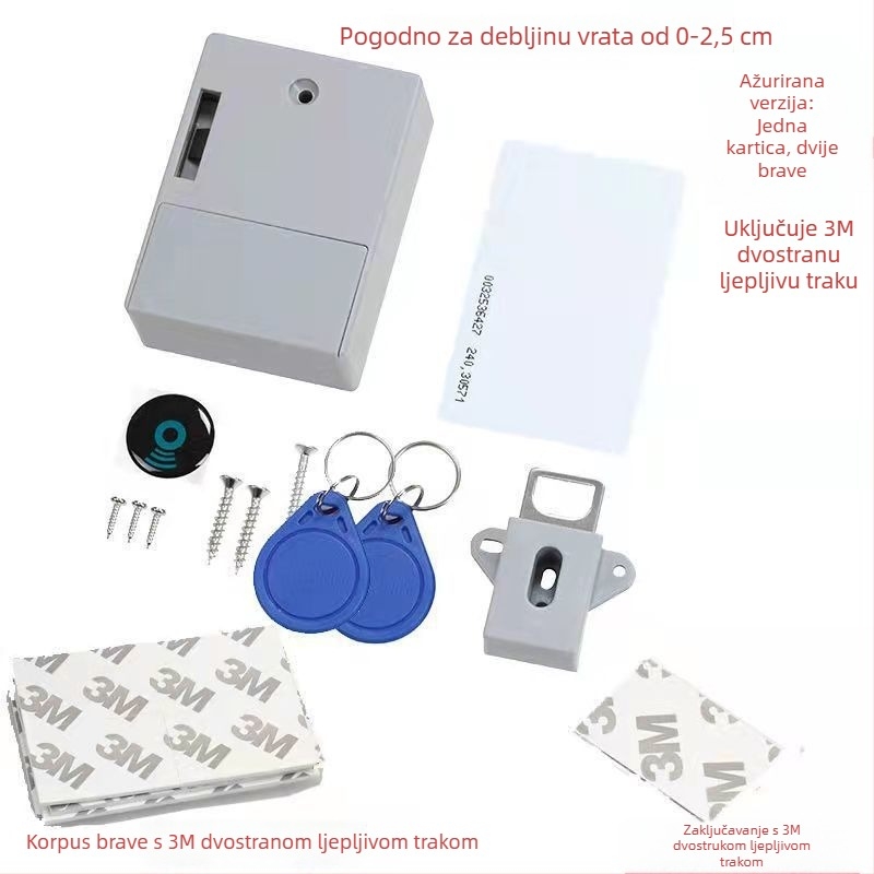 Brava za ladicu i ormar, bez bušenja, samostalna instalacija, nevidljiva pametna brava s pristupom karticom, Zn legura, model 1, stil Novi kineski