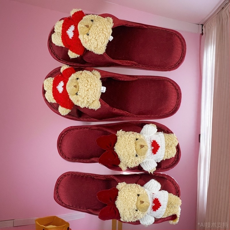 Unisex papuče za kuću s dizajnom 3D medvjedića, otvorene flip-flop papuče, gornji dio od tkanine, PVC đon