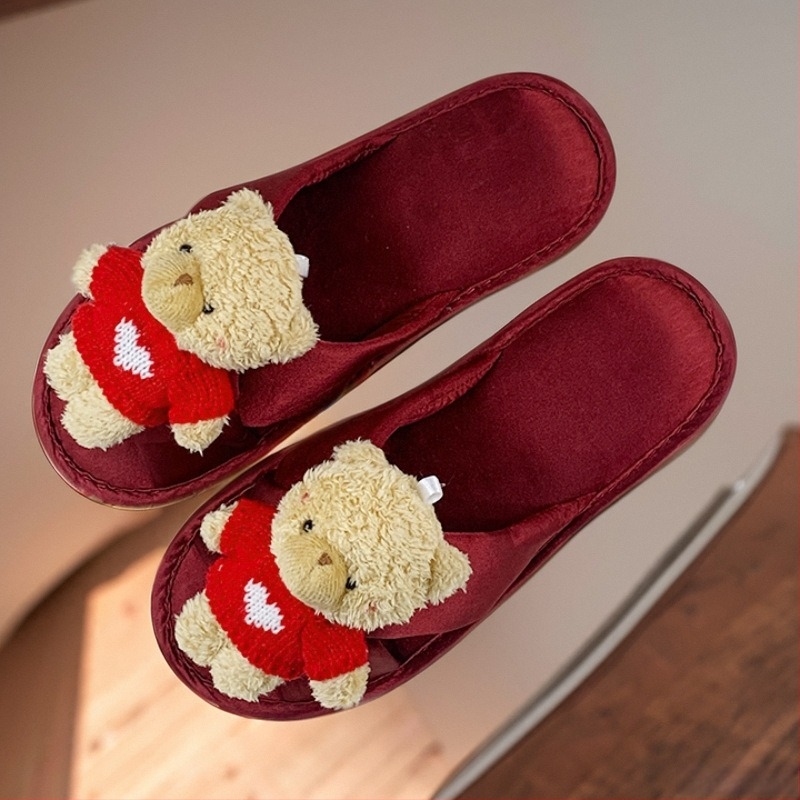 Unisex papuče za kuću s dizajnom 3D medvjedića, otvorene flip-flop papuče, gornji dio od tkanine, PVC đon