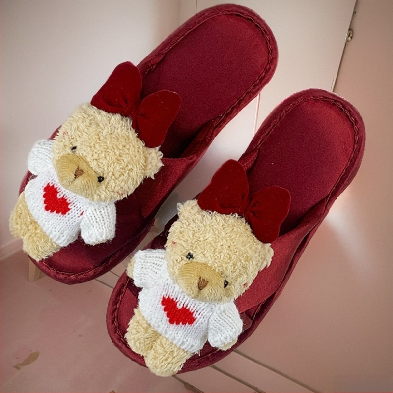 Unisex papuče za kuću s dizajnom 3D medvjedića, otvorene flip-flop papuče, gornji dio od tkanine, PVC đon
