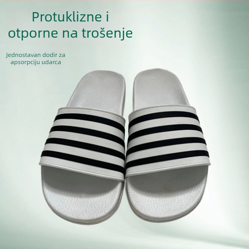 Muške i ženske papuče za kupaonicu s prugama, PVC gornji dio, PVC unutarnja, PVC potplat, potplat od viskoze, prozračne i protuklizne