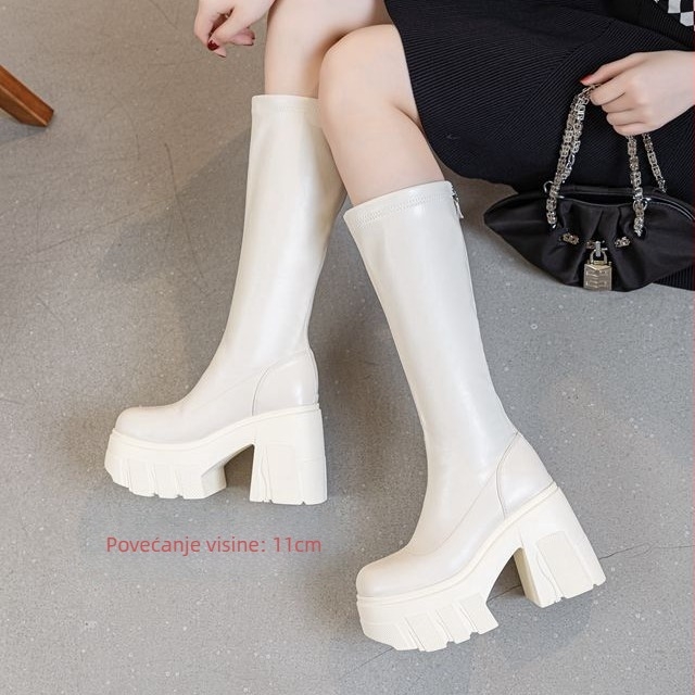 Ženske riter čizme iznad koljena, debeli pet, mikrovlakna gornji dio, PU potplat, visok shaft, zatvarač na stražnjoj strani