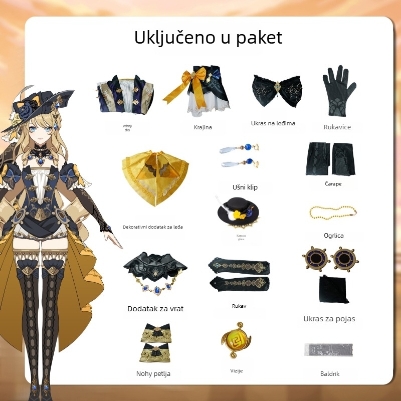 Navia cosplay kostim za Genshin Impact Fontaine – cijeli set, poliester (≥95%), japanski stil, ljeto 2024