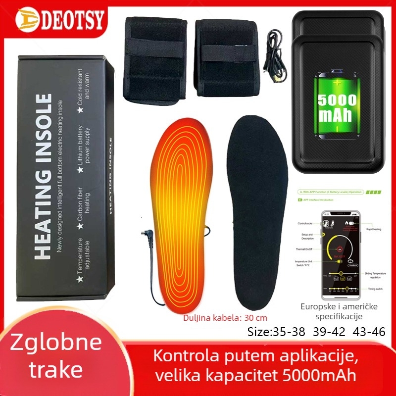 USB napajano grijani ulošak za stopalo, s regulacijom temperature, cijelog duljine, s velurovim gornjim dijelom i EVA potplatom