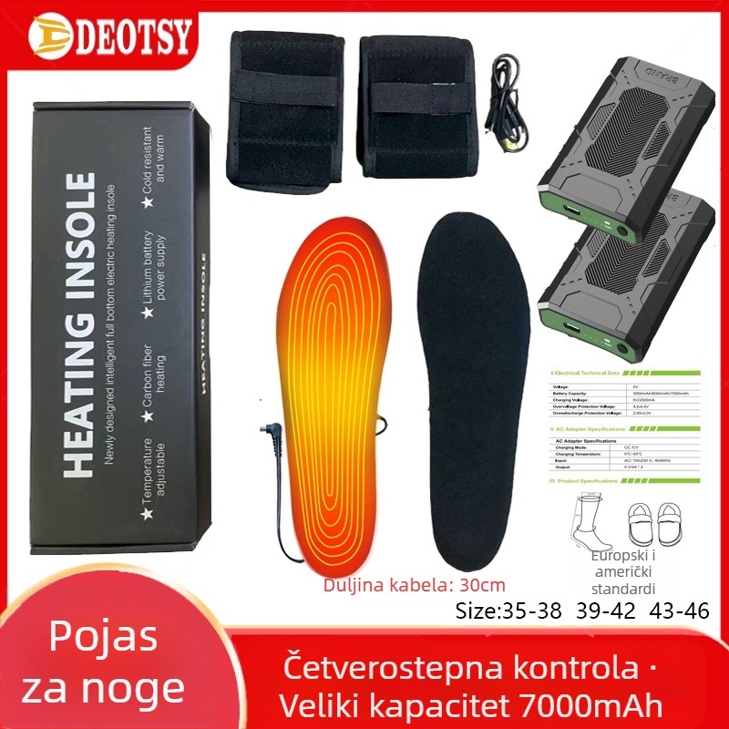 USB napajano grijani ulošak za stopalo, s regulacijom temperature, cijelog duljine, s velurovim gornjim dijelom i EVA potplatom