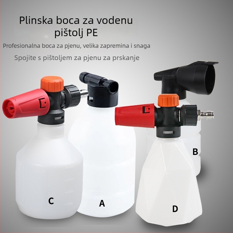 Kućni prijenosni visokotlačni raspršivač pjene s nehrđajućom glavom, plastičnim držačem, domet raspršivanja do 10 m, tlak 100 kg, neto težina 0.2 kg