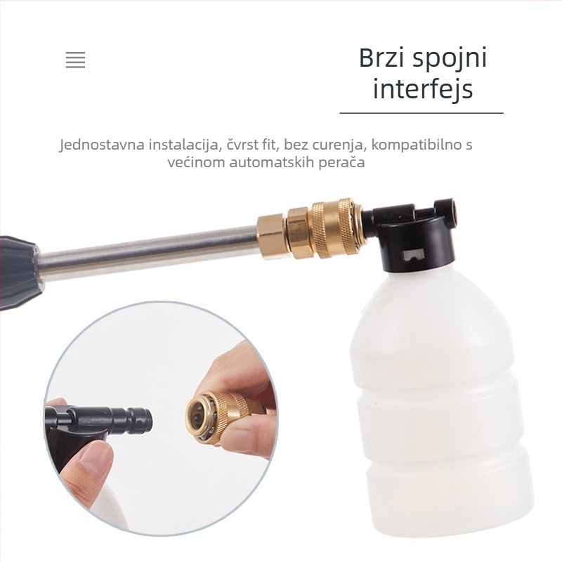 Kućni prijenosni visokotlačni raspršivač pjene s nehrđajućom glavom, plastičnim držačem, domet raspršivanja do 10 m, tlak 100 kg, neto težina 0.2 kg