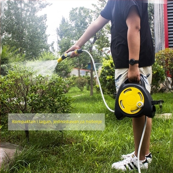 Prijenosni navijač crijeva za vrt s držačem za pohranu — model SJS-8, plastična mlaznica i ručka, težina 2.5 kg, za zalijevanje cvijeća, vrt i pranje automobila