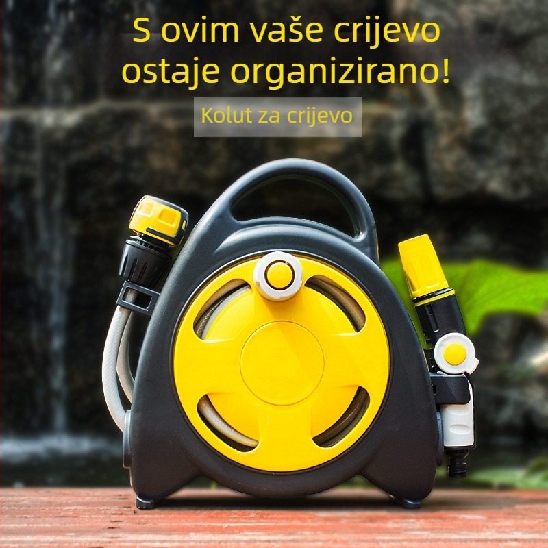 Prijenosni navijač crijeva za vrt s držačem za pohranu — model SJS-8, plastična mlaznica i ručka, težina 2.5 kg, za zalijevanje cvijeća, vrt i pranje automobila