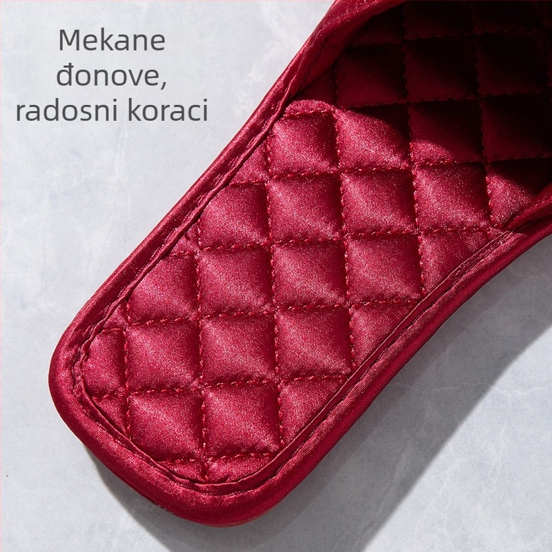 Ženske kućne papuče od svilenog satena, kvadratni vrh, ravna potplata, protuklizne, prozračne