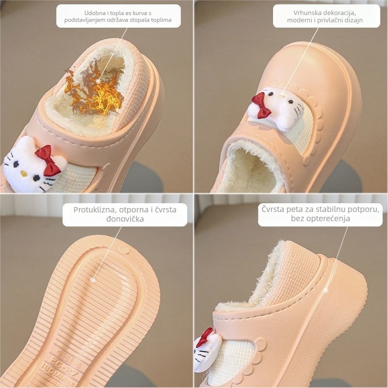 Dječje papuče od pamuka za djevojčice s mačjim uzorkom, protuklizna EVA potplata, topla unutrašnjost, za unutarnju upotrebu, za uzrast 1–3 godine