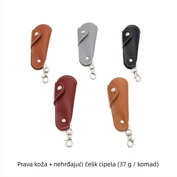 Xiebazi-7444 Metalni Shoehorn s kožnim kućištem, Mini prijenosni, Dizajn s kukom za vješanje, Literarno-retro stil