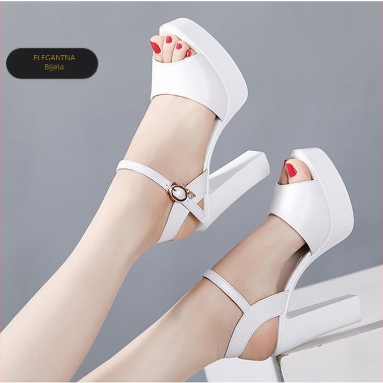 Remenaste sandale s debelim petama 6-8 cm, otvoreni prsti, kopča, PU gornji dio i PU đon