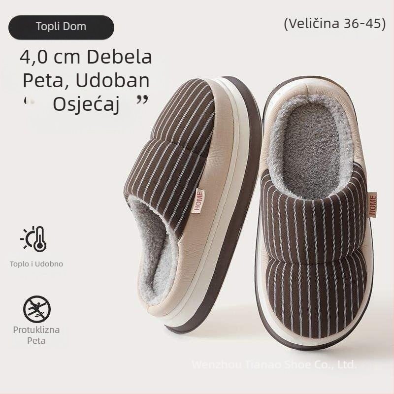 Papuče s umjetnim plišanim gornjim dijelom, EVA đon, prugasti uzorak, debljina đona 0–3 cm, ravna đon