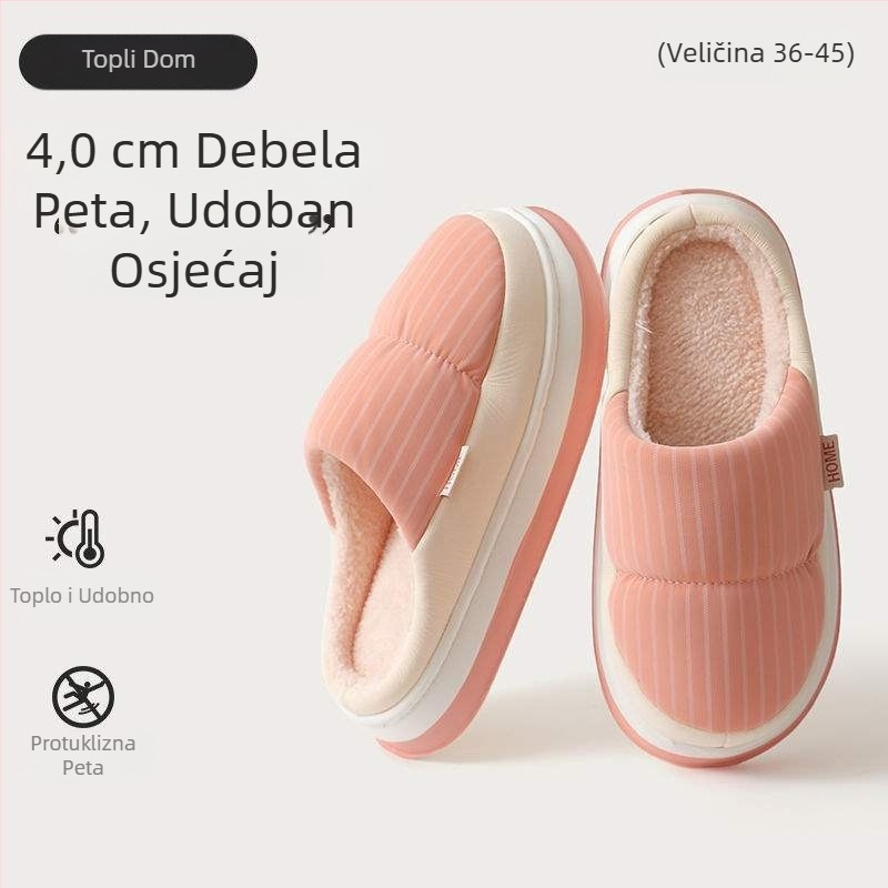 Papuče s umjetnim plišanim gornjim dijelom, EVA đon, prugasti uzorak, debljina đona 0–3 cm, ravna đon