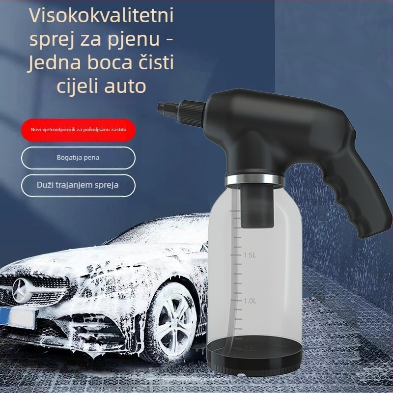 Električni pištolj za pjenu za pranje automobila, prijenosno bežično uređaj za pjenu, 12V, 18W, kapacitet 2000 ml, težina 600 g, 1200 rpm