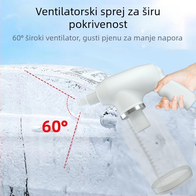 Električni pištolj za pjenu za pranje automobila, prijenosno bežično uređaj za pjenu, 12V, 18W, kapacitet 2000 ml, težina 600 g, 1200 rpm