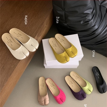 Ženske satenske papuče s podijeljenim prstom, korejski stil, gumeni potplat, unutarnja podstava od korteksa