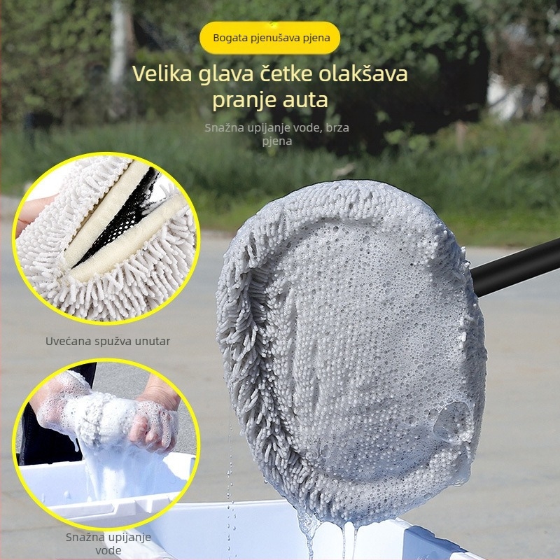 Četka za pranje automobila s zakrivljenom drškom i mekanim vlaknima koja ne oštećuju boju, teleskopska drška, materijal snow nylon