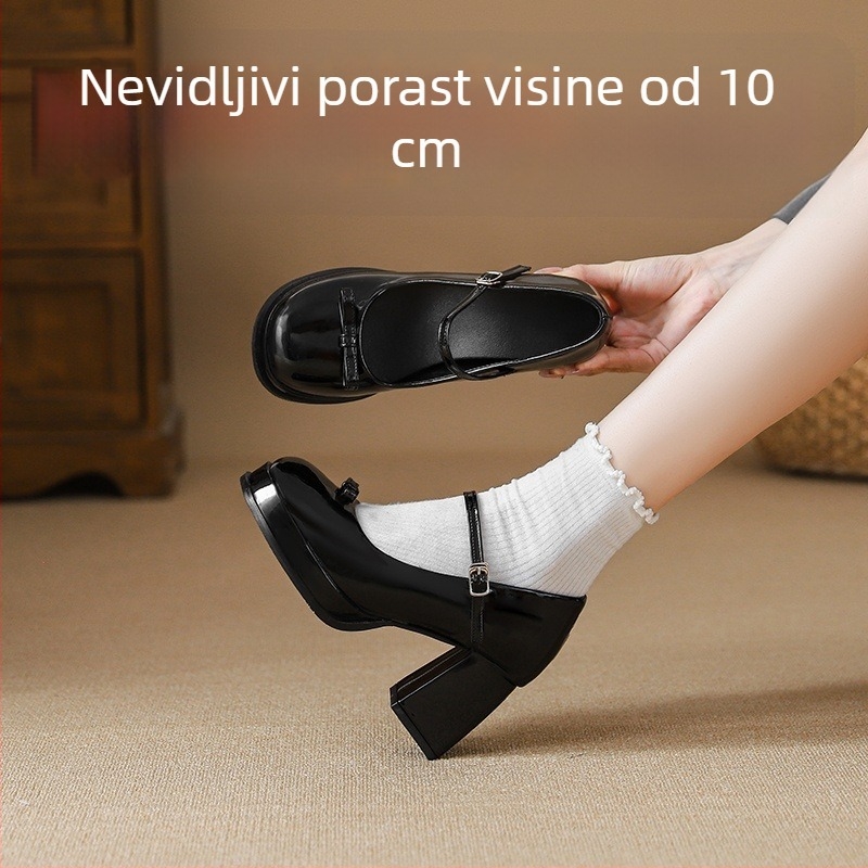Ženske Mary Jane cipele s platformom od mikrovlakana, zaobljeni vrh, 8 cm+ visoka debela peta, unutarnja podstava od umjetne kože