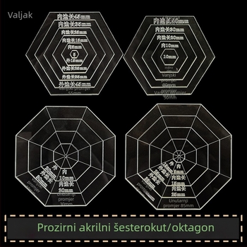 Šablona Sashiko za izradu kružnih i kvadratnih podmetača; akrilno ravnalo; alat za označavanje patchworka; ilustracija Bakinega vrta