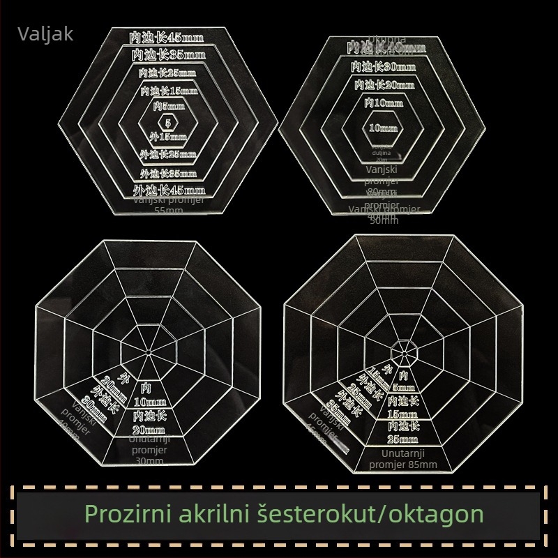 Šablona Sashiko za izradu kružnih i kvadratnih podmetača; akrilno ravnalo; alat za označavanje patchworka; ilustracija Bakinega vrta