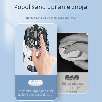 Antislip naljepnica za miša Logitech G309 – upija znoj, vodootporna i otporna na habanje, potpuno pokrivanje dlana i stražnjeg dijela