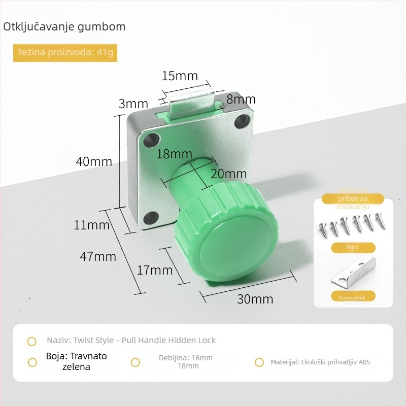 Mehanički brava za ormariće s okretajućom ručkom (Model 138; Materijal: cinkova Legura + plastika; Pogodno za ladice i skladišne ormariće; Marka: Dingsen)
