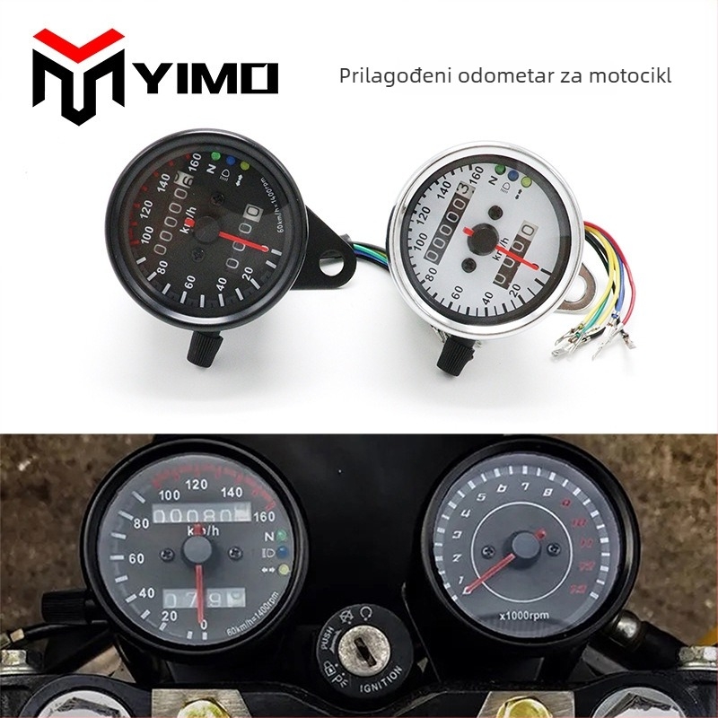 Ploča instrumenta motocikla s retro modifikacijom, LED dvobojnog zaslona, dvostruki odometar (12, 3, YIMO, Univerzalno)